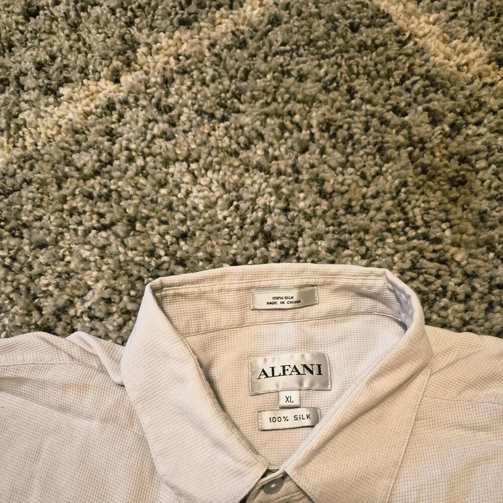 Cream silk button-up shirt with subtle checkered pattern, size XL #silkshirt #ch